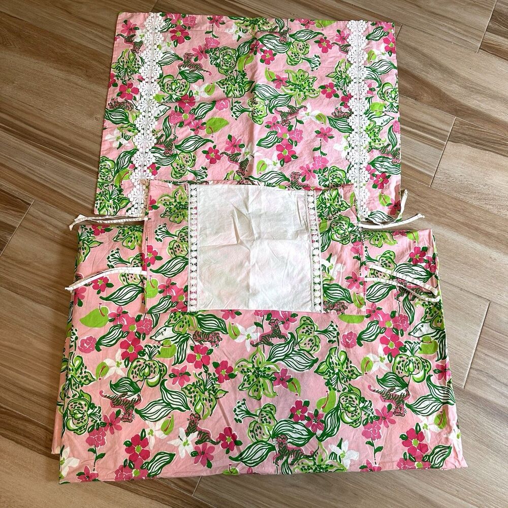 Lilly Pulitzer Garnet Hill Twin Floral Duvet 1 Standard Sham & 1 Lumbar Sham
